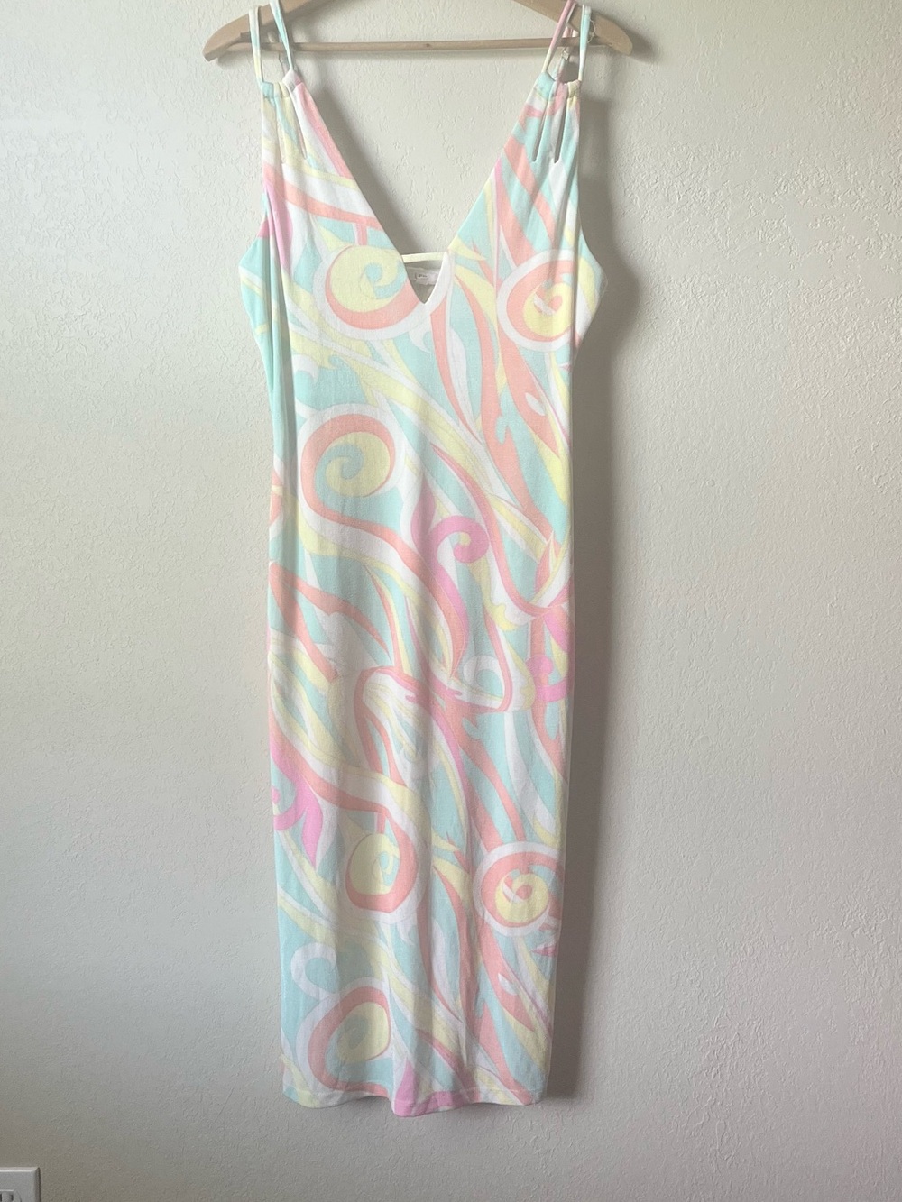 LFD Pastel Multi-Color V-Neck Midi Dress